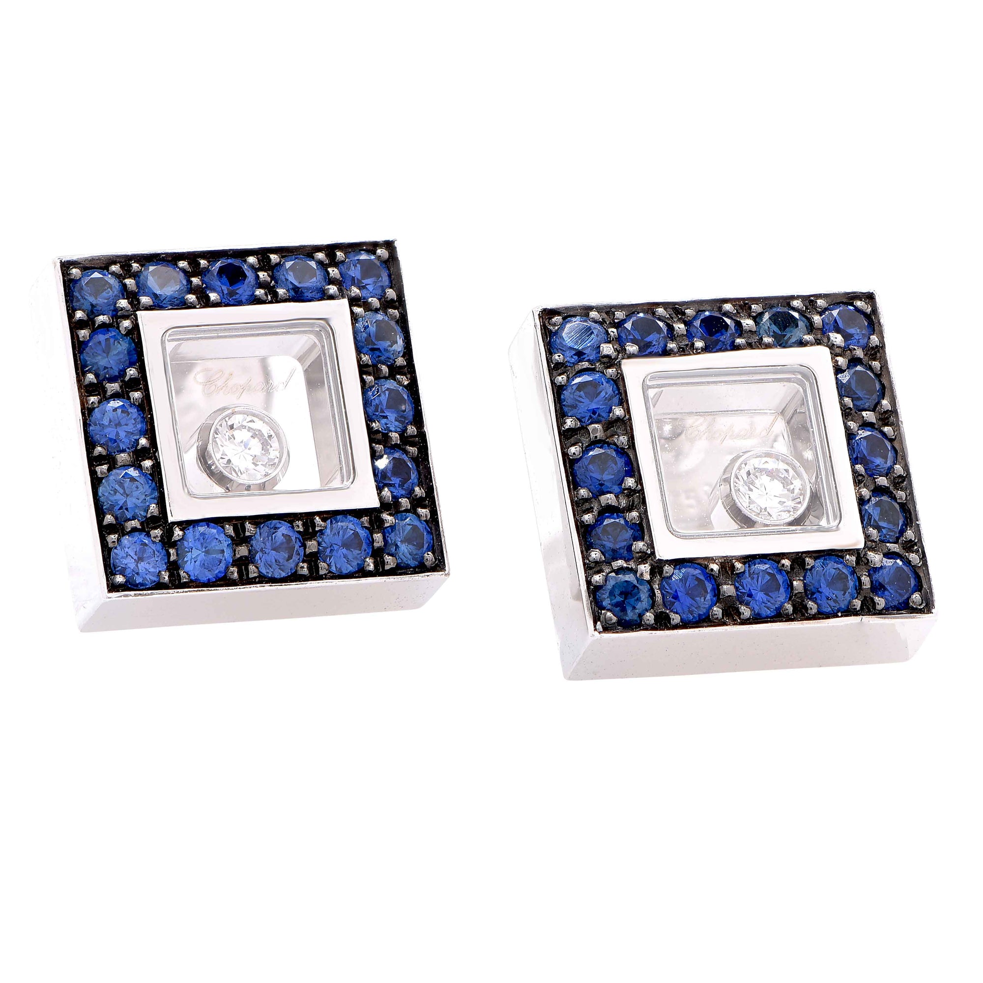 Authentic! Chopard 18k White Gold 1.50ct Happy Diamond Earrings - Ruby Lane